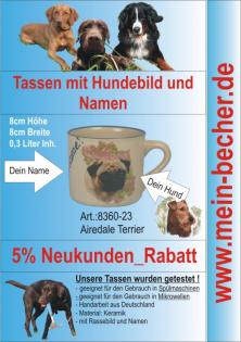 Tasse mit Namen, Namenstasse, Becher mit Namen und Hunderassebild - Airedale Ter