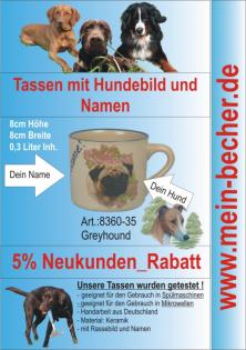 Tasse mit Namen, Namenstasse, Becher mit Namen und Hunderassebild - Greyhound