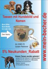 Tasse mit Namen, Namenstasse, Becher mit Namen und Hunderassebild - Golden Retri