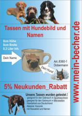 Tasse mit Namen, Namenstasse, Becher mit Namen und Hunderassebild - Dobermann