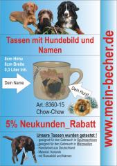 Tasse mit Namen, Namenstasse, Becher mit Namen und Hunderassebild - Chow Chow