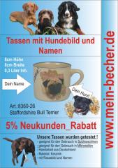 Tasse mit Namen, Namenstasse, Becher mit Namen und Hunderassebild - Staffordshir