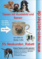 Tasse mit Namen, Namenstasse, Becher mit Namen und Hunderassebild - Border Colli